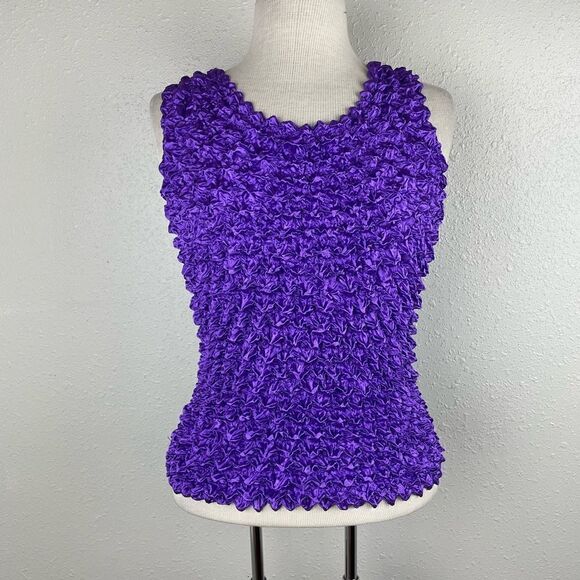Purple Ruffled Cropped Stretch Fit Tank Top - Picture 1 of 4
